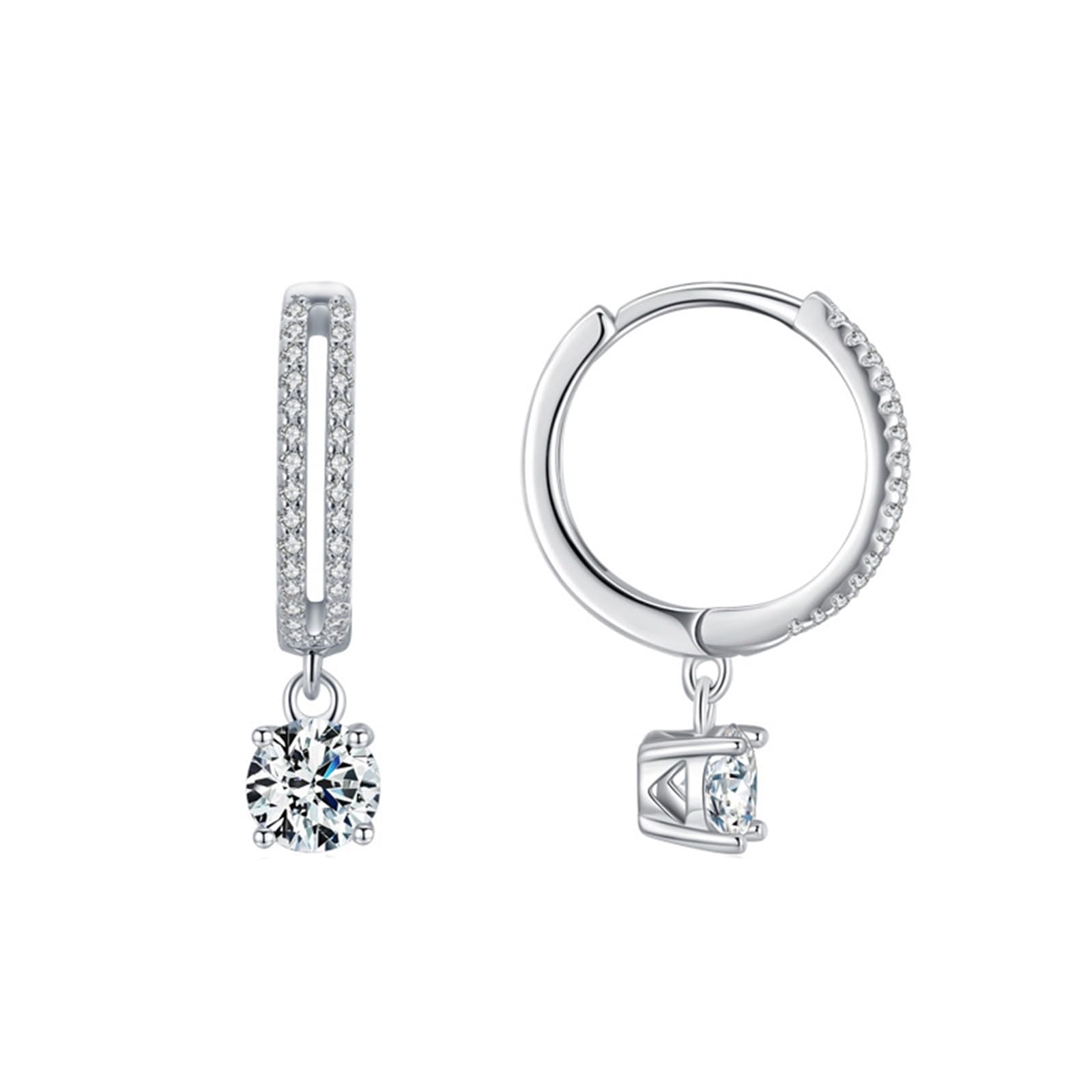 Wycian Pendientes apilables para mujer con moissanita blanca, aretes de aro dorados para mujer, círculo hueco