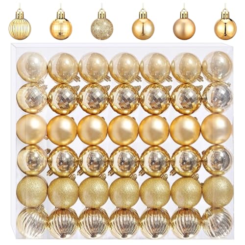 GESDYO Set di 42 palline di Natale oro 3 cm – Palline per albero di Natale in plastica con occhiello per appenderlo lucido, decorazione per albero di Natale, matrimoni, feste e feste