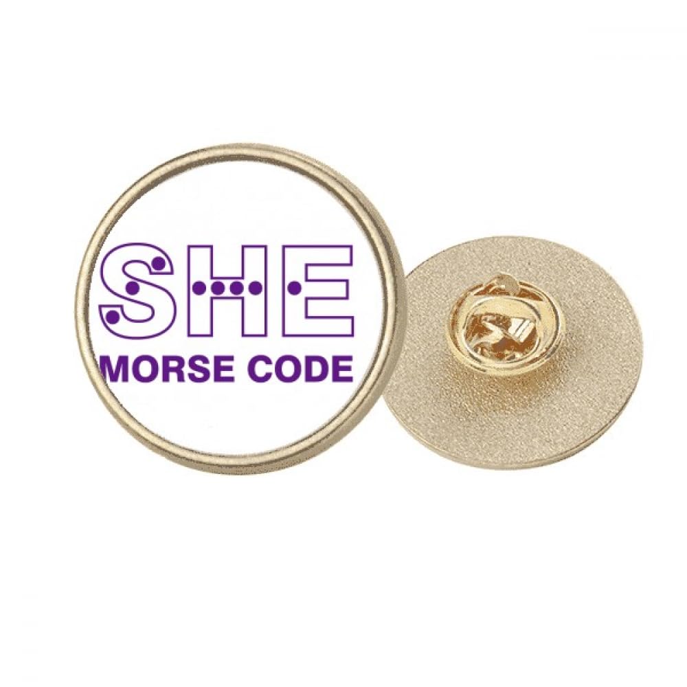 Morse Code She Dot-line Expression Round Metal Golden Pin Brooch Clip