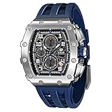 Reloj Hombre TSAR BOMBA Tonneau Lujo Relojes de Pulsera Cristal de Zafiro Movimiento Cuarzo Japonés Correa de Caucho Resistente al Agua 50M Cronógrafo Diseño Luminoso Hombres