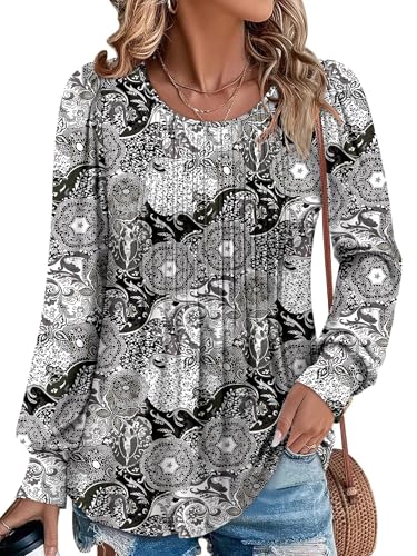 BETTE BOUTIK Long Sleeve Shirts for Women Fall Tops Dressy Blouses Crewneck Tunic Tops for Leggings S-3XL