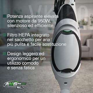 AMG Shop Online Aspirapolvere FOLLETTO VK150 + 6 SACCHETTI + PROFUMINI, Con Motore 60.000 giri/min, Emissione Polveri 0,0001 mg/m³, Sacco 2,5 L, PESO: 3 Kg