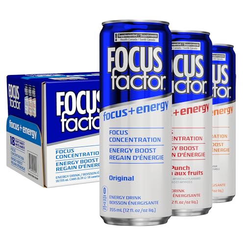 Focus Factor Energy Drink - 12 x 355ml Cans (Original Flavour) - with Focus + Energy - Lightly Carbonated, Sugar Free, Low Calorie with Vitamin B6 & Vitamin B12