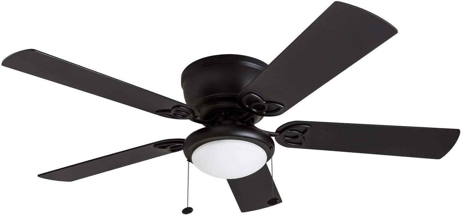 Prominence Home 50853 Benton Hugger/Low Profile Ceiling Fan, 52” Matte Black/Gray Cedar Blades, LED Globe Light, Matte Black - - 