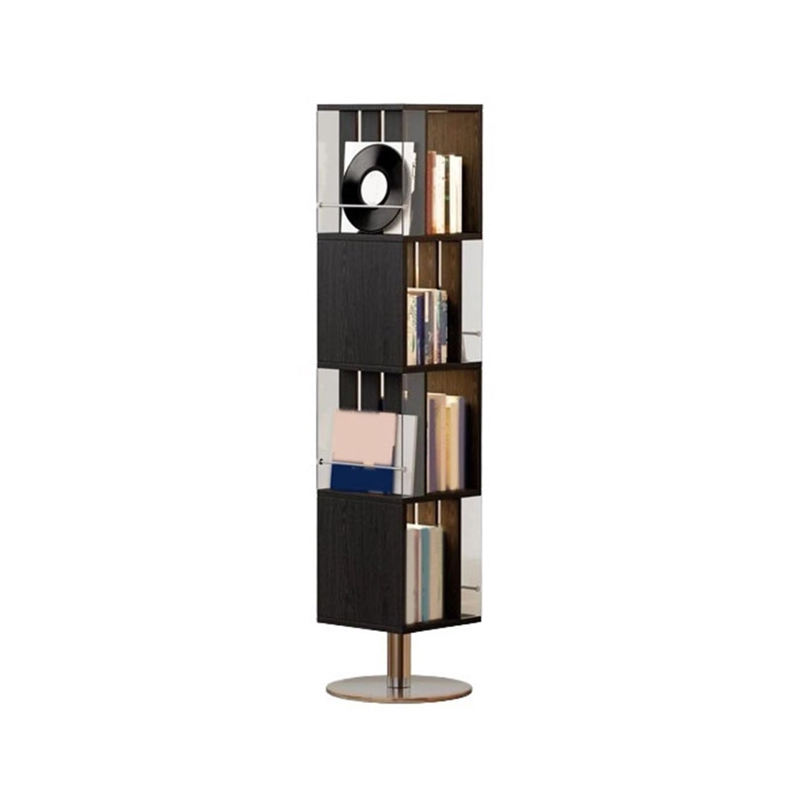 Cenz-888 Record Storage Rack Standing Rotatable Wooden CD Albums Rack with Stainless Steel
