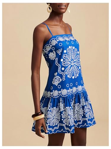 Image of RoseSeek Women's Floral Boho Flowy Mini Cami Dress Ruffle Hem Spaghetti Strap Vacation Tank Dresses