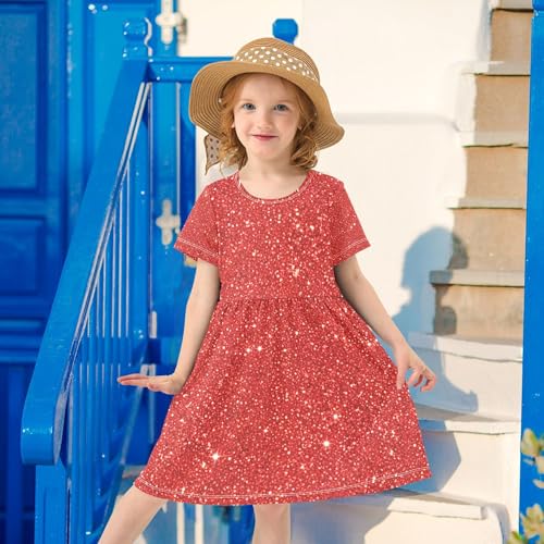 Bright Red Glitter Texture Toddler Girls Dresses 2t Summer Clothes Easter Spring Dress Children 7