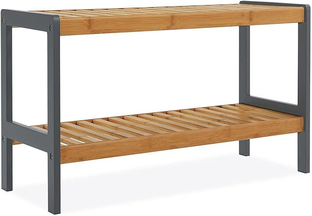 Luebel 2 Tier Wooden Natural Bamboo Shoe Rack Bench Stand Storage Organiser Shelf Shelving For Hallway,Bedroom,Bathroom,Living Room Organizer Holder Storage