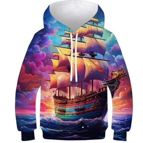 Sweat à Capuche Bateaux à Voile 3D pour Ado Enfant Confortable