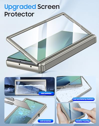 Image of for Samsung Galaxy Z Fold 7 Case with Card Holder RFID Blocking, Built in Slide Lens Cover & Hinge Protection & Screen Protector, Shockproof Wallet Case for Z Fold 7 (Titanium Gold)