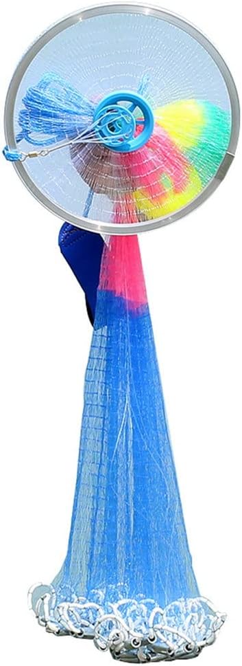 漁網 投網 漁具 ナイロン漁網 手投げ漁網 釣りキャストネット、携帯用耐久性のあるアルミニウムリング手投げネット 軽量 折りたたみ式