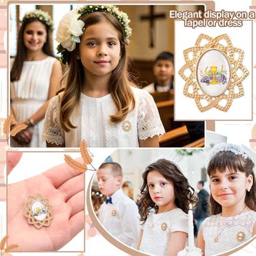 Image of Yinkin 24 Pcs Catholic Pins First Communion Lapel Pins Gold Toned Gifts Bulk Minister Catholic Religious Medal Christian Jewelry First Holy Communion Gifts Inspirational Spiritual Stuff