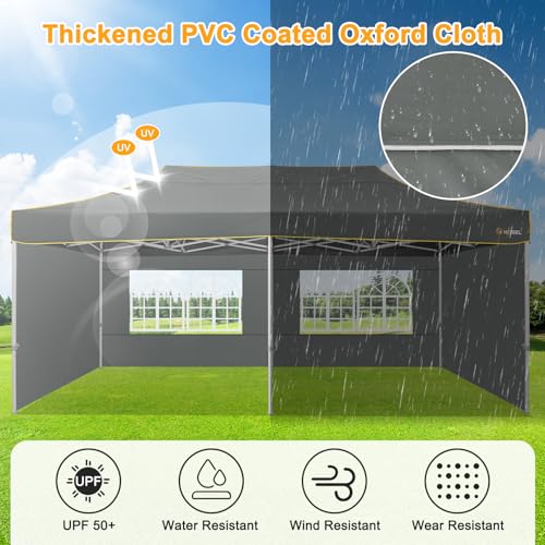 Image of HOTEEL 10x20 Heavy Duty Pop Up Canopy Tent with 4 Sidewalls, Commercial Outdoor Canopy Tents for Parties Event Wedding with Roller Bag, Waterproof & UV 50+, Upgraded Thickened Hexagonal Legs, Gray