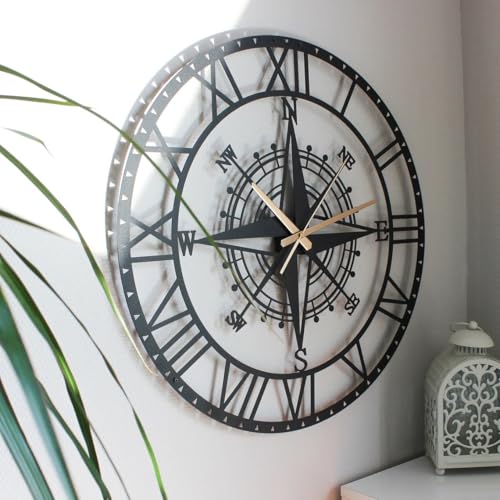 Image of Stylish Metal Analog Wall Clock for Living Room, Bedroom, Office, Kitchen, Home and Hall | Antique Fancy Big Size Modern Wall Watch for Home Decor (DA-134, 40CM)