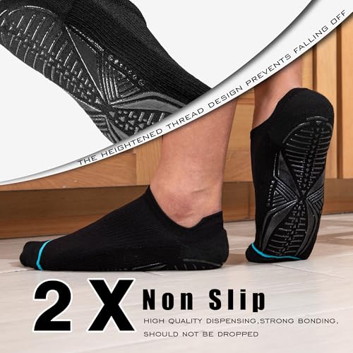 BRISIRA Bamboo Viscose Non Slip Pilates Socks Men Women No Show Grip Compression Thick Cushion Yoga Barre Grippy Ankle4