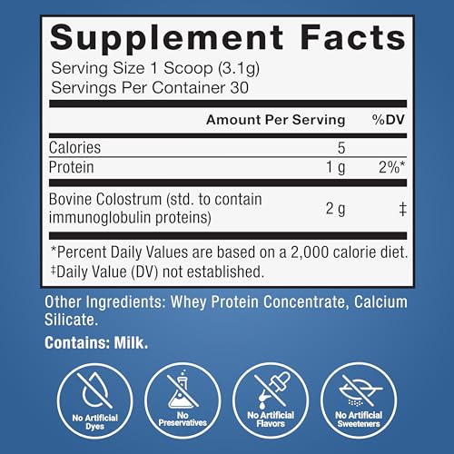 Image of Force Factor Awesome Colostrum to Support Gut Health, Immune Function, Recovery, & More, Bovine Colostrum Supplement, Pasture-Raised, Grass Fed, Hormone Free, Naturally Unflavored, 30 Servings