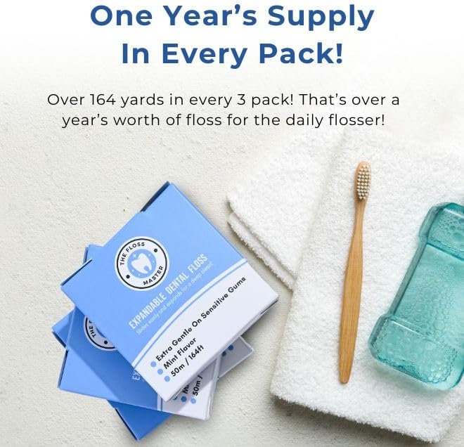 Miniatura 4 de Paquete de 3 unidades de hilo dental expandible I Dispensador sin plástico I 164 pies por paquete I Gentle Glide para una limpieza eficaz I Sabor