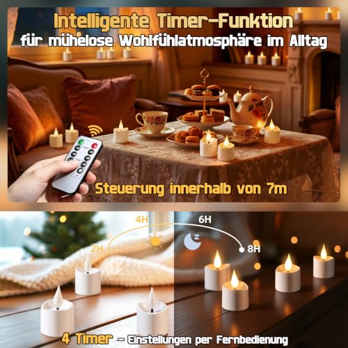 BIIB 12er LED Teelichter Wiederaufladbar mit Fernbedienung Ladestation – Ansicht 8