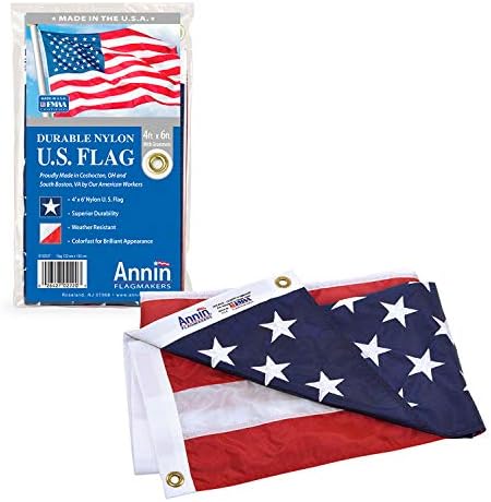 Annin Flagmakers Model 2220 American Flag Nylon SolarGuard NYL-Glo, 4x6 ft, 100% Made in USA with Sewn Stripes, Embroidered Stars and Brass Grommets