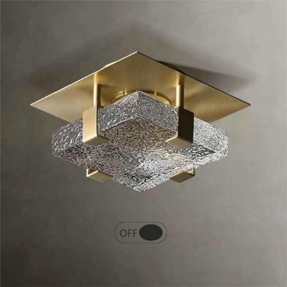 Applique da Parete Quadrata, Lampada da soffitto Moderna con Paralume in Vetro per corridoio, Bagno e Ingresso (Luce Bianca 6000k)