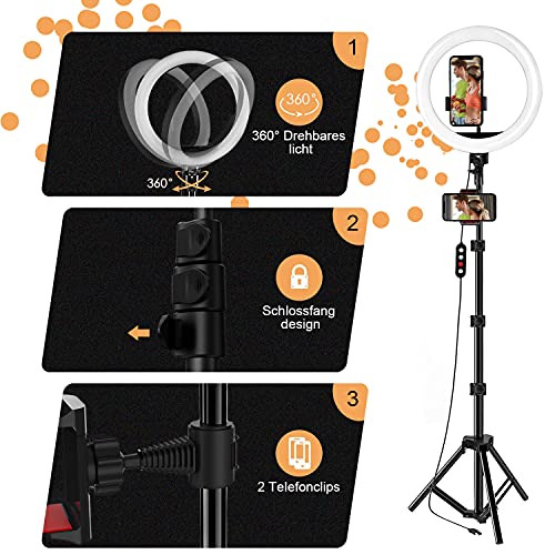 Ringlicht LED Ringlicht mit Stativ,10 Zoll Ringleuchte Ringlicht mit Stativ Handy 160cm,Selfie Ringleuchte Ringlicht für… – Bild 6