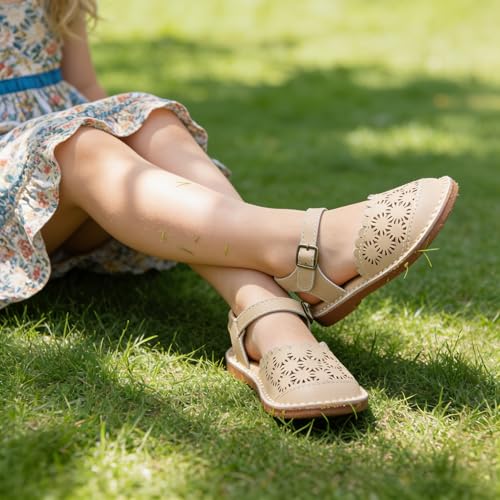 Image of THEE BRON Toddler Floral Cutout Closed Toe Sandals for Girls Breathable Summer Shoes