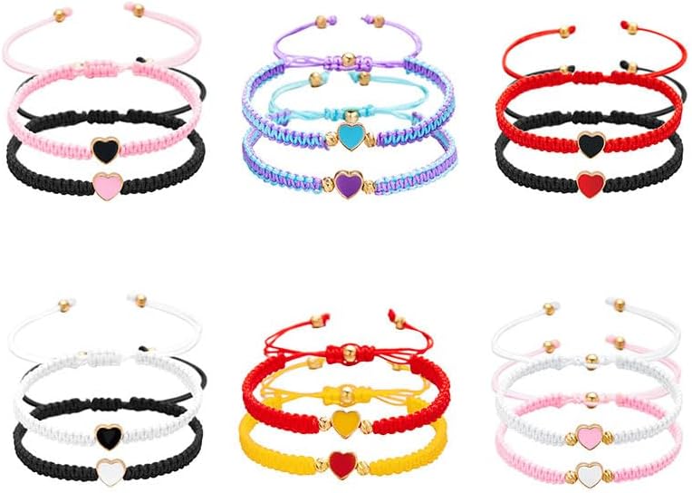 Colorful Heart Beaded Matching Bracelets Adjustable Set of 2 Couples and Friendships Bracelets for BFF Friendship Relationship Jewelry Gifts - Image 5