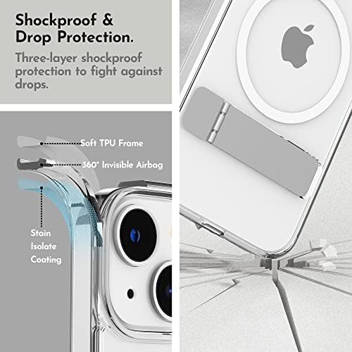 Niunisi Magnetic Case for iPhone 14 Case with Screen Protector, (with Slim Kickstand + Camera Protector) Compatible with Magsafe Shockproof Translucent Matte Cases Phone Case Cover 6.1-Inch, Clear