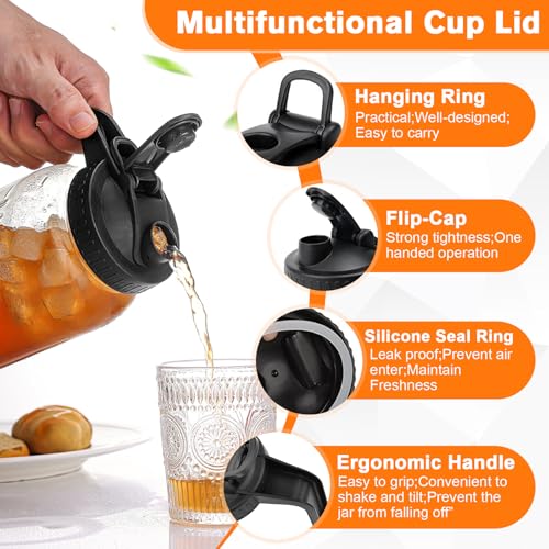 32 oz Glass Mason Jar Pitcher with Pour Spout & Handle, Wide Mouth Leak-Proof Jug for Cold Brew Coffee, Iced Tea, Juice, Lemonade, Sun Tea, Fruit Drinks, Airtight Lid for Fridge Storage (1 Quart) - Image 5