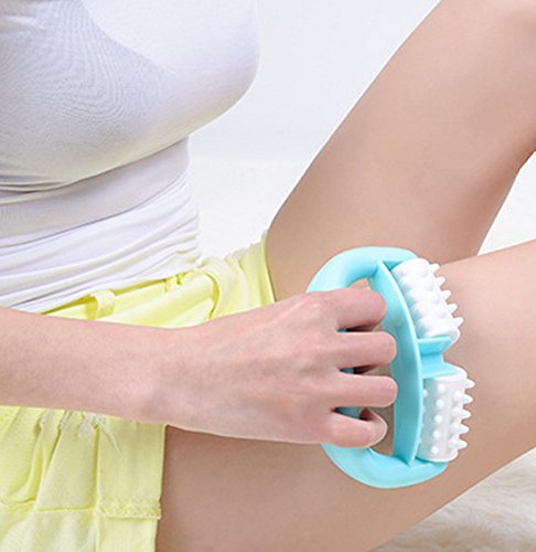 Vancic Plastic Manual Round Handle 2 Wheels Muscle Massage Roller Massager Cellulite Roller For Legs Arms Back Muscle Pain Relief And Muscle Relaxation (Blue) #TOP4