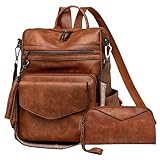 CTTOVIS Mochila feminina de designer de moda, bolsa de ombro conversível para viagem, Marrom, Medium, Tendência