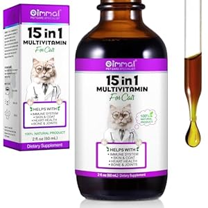 Cat Vitamins, 15 in 1 Cat Multivitamin Liquid Drops, Cats Vitamins and Supplements with Glucosamine and Probiotics, Vitamin for Cats Skin Coat, Immunity, Gut Digestion, Joint, Heart, 60ML
