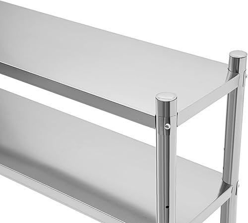 Miniatura 3 de Rosyouth Estantería de acero inoxidable de 2 niveles, almacenamiento de estante ajustable, estante de almacenamiento de metal resistente de acero