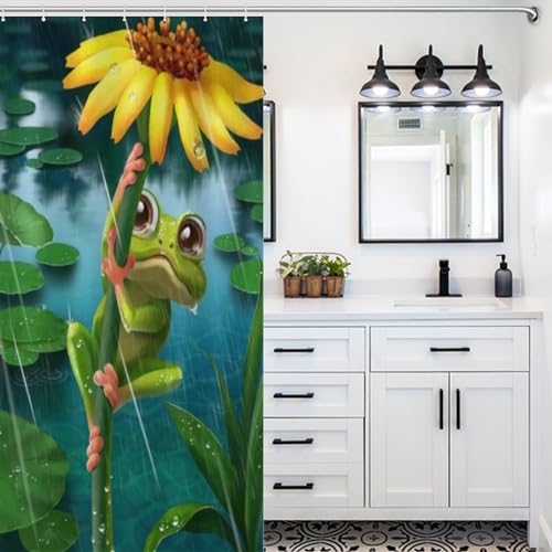 Rideau de douche grenouille polyester imperméable 92x183 cm avec anneaux