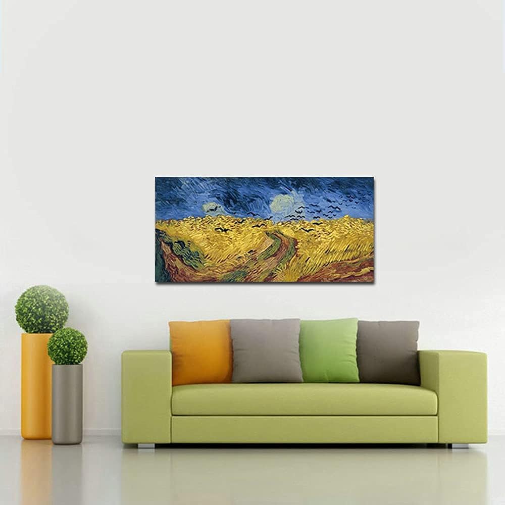 Wieco Art Wheatfield with Crows Large Classic Canvas Prints Wall Art By Van Gogh Famous Oil Paintings Reproduction Modern Stretched and Framed Giclee Landscape Pictures