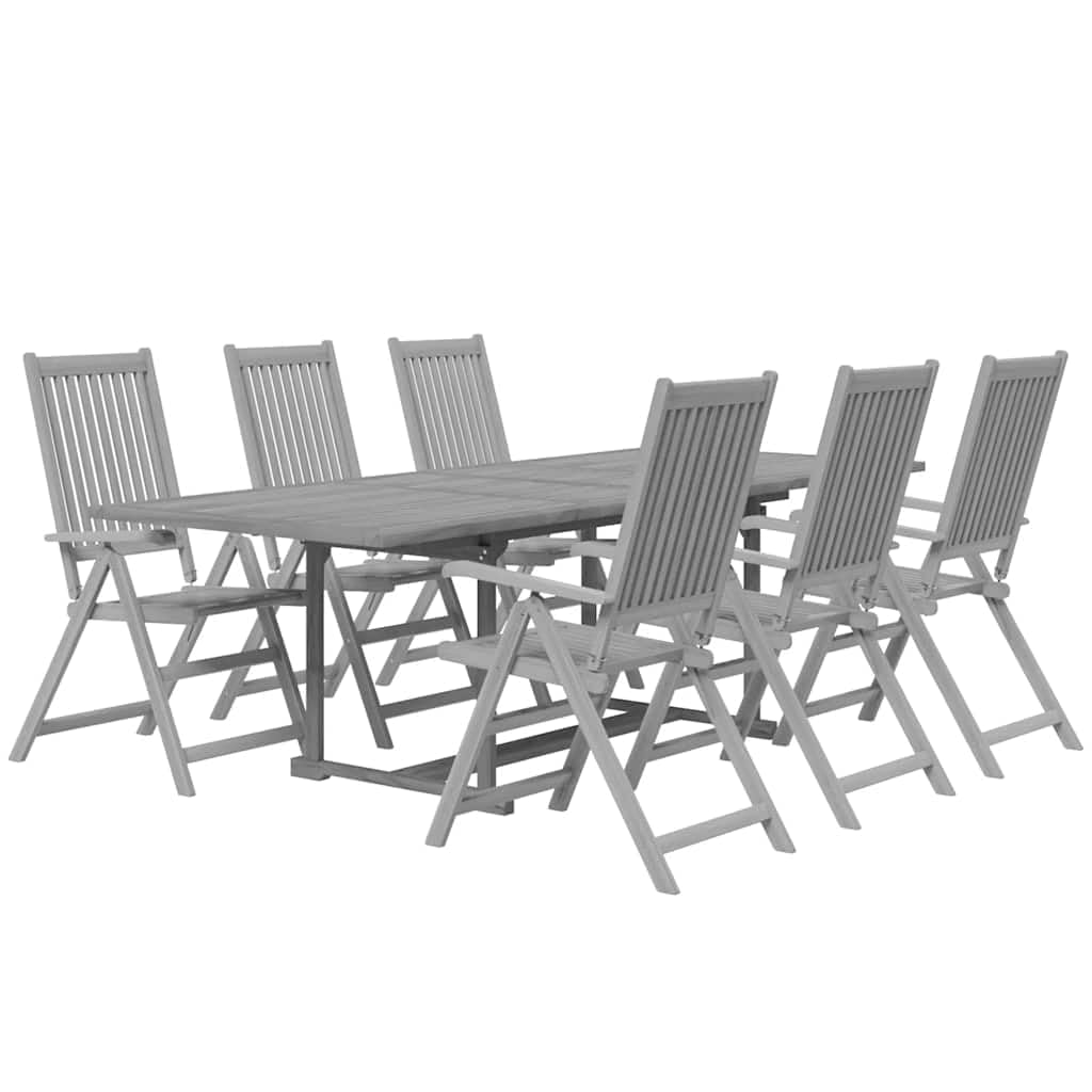 Juego De Comedor para Jardin 7 Piezas Madera Acacia Maciza | Mesa Extensible, Sillas Ajustables 5 Posiciones, Plegables, Max 110 Kg Por Asiento