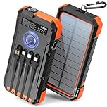 BLAVOR Solar Power Bank 20000mAh Portable Charger Built in 4 Cables, 20W Fast Charging Outdoor Power Bank with USB C, Flashlight, Carabiner, Battery Pack for All Cell Phones, Apple Watch