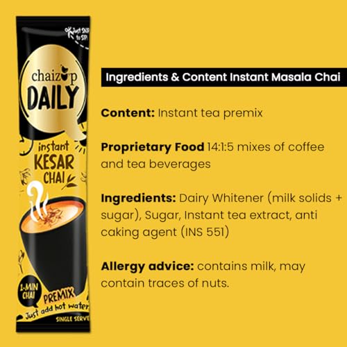 Image of Chaizup Daily 1 Min Instant Kesar Tea Premix - 30 Sachets | Kesar Flavours | 30 Servings | 420g