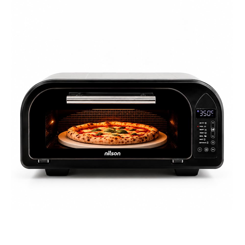 Four à pizza 12 L, compact, 2000 W, 7 programmes de cuisson, écran LED, NPM2000DP, thermostat réglable, température maximale 350°, minuterie