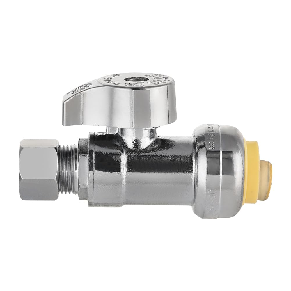 Pro EFIELD - Paquete de 4 válvulas de parada recta de 1/4 de vuelta, compresión de 1/2 empuje x 3/8 pulgadas con un clip, latón LF chapado en cromo, resistente