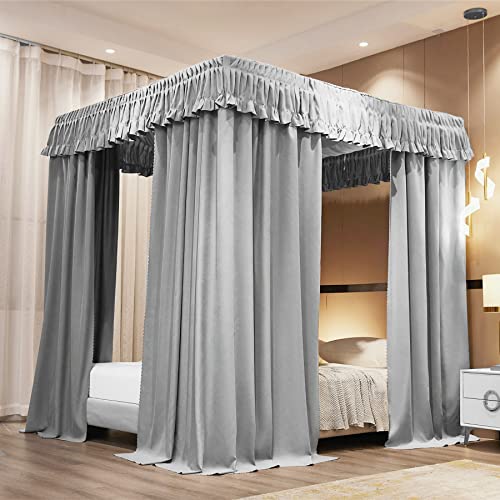VETHIN Elastic Roof Style Four Corner Post Princess Bed Canopy Curtains Cozy Breathable Tent Canopy Mosquito Net for Girls & Adults Bedroom Decoration (Grey, 59-64