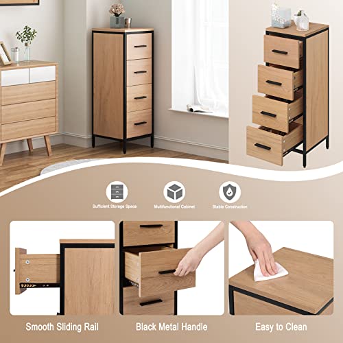 EUGAD Badezimmerschrank, Badschrank, Kommode mit 4 Schubladen, Beistellschrank, Schrank für Badezimmer, Wohnzimmer, Schlafzimmer, Küche, Flur, aus Metall + Holzwerkstoff, 30x82x30 cm