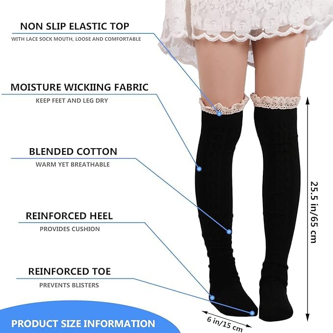 Image of Women's Thigh High Lace Boot Socks - Knee High Warmer With Lace Trim Long Stocking for Cosplay