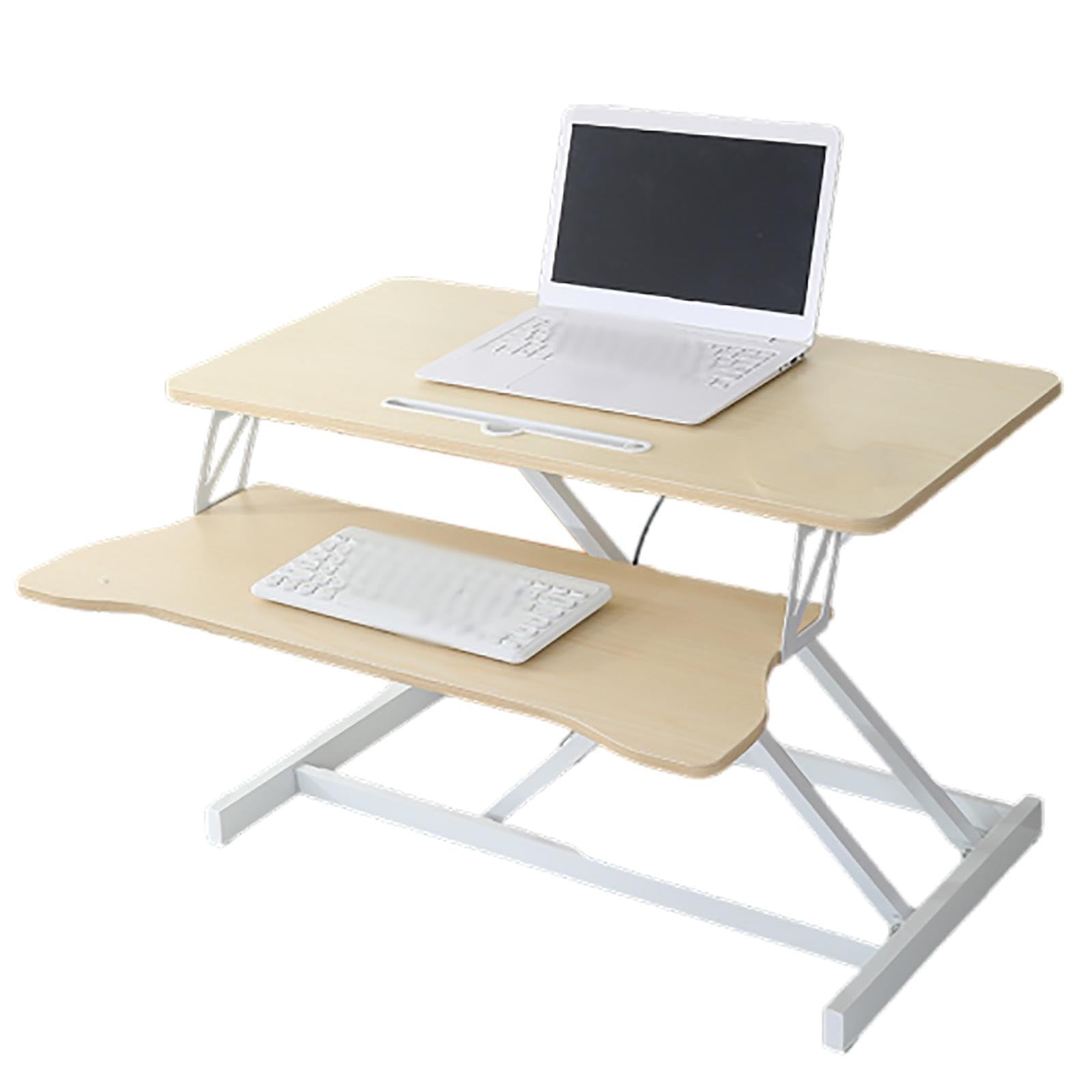 Poste Travail Assis-Debout Réglable Convertisseur Bureau Hauteur Ajustable Station Assis Debout Standing Desk Converter Natural wood color