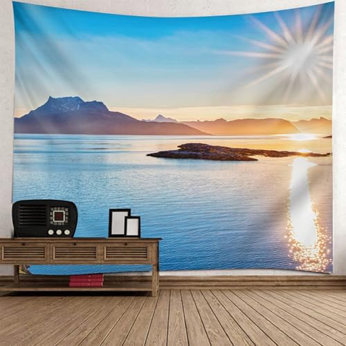 Lever du Soleil Montagnes et Lac Tapisserie pour Habiller un Mur Vide