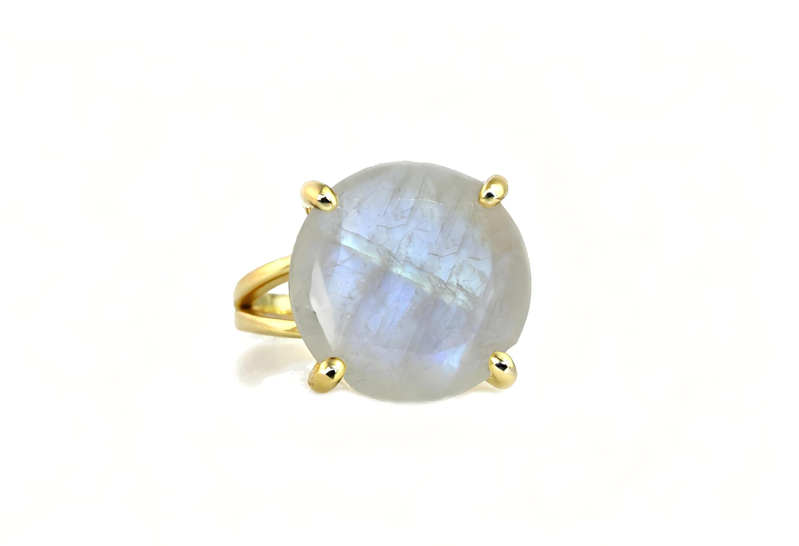 Anillo de Joyería de Piedra de Luna Iridiscente - Anillo Redondo de Oro de 14k Personalizado - Anillos de Compromiso de Boda Únicos - Regalo de Aniversario, Cumpleaños y Día de la Madre