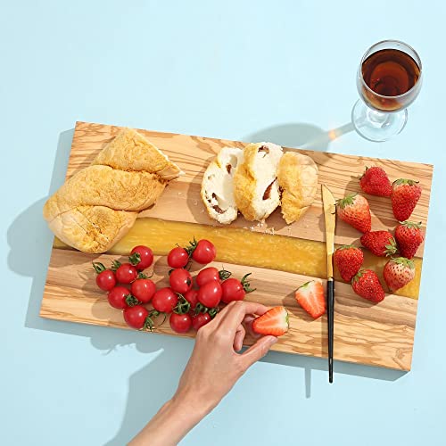 The Live Edge - Olive Wood Charcuterie Boards With Unique Yellow Resin Artwork | Meat And Cheese Tray Serving Platter | Epoxy Wooden Cutting Board For Meat, Vegetable & Fruit #TOP2