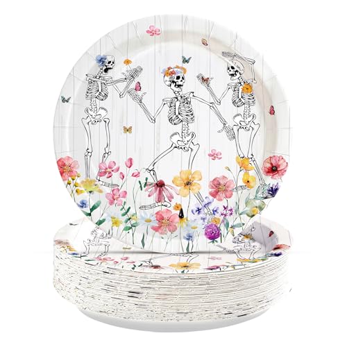 50Pcs Skeleton Paper Plates 9' Heavy Duty...