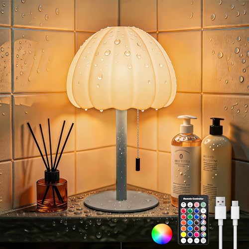 Image of Waterproof Rechargeble Shower Lamp, Outdoor Cordless Table Lamp with 16 Color Changeable, Dimmable Touch Lamp for Inside Shower with Remote Control, LED Night Light for Bathroom, Restaurant - Gray