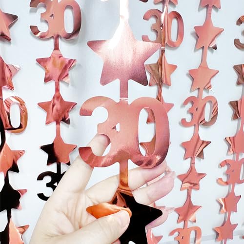 Image of Rose Gold 30th Birthday Decorations 2 Pack Glitter 3.3X6.6ft Star Photo Booth Backdrop Foil Fringe Curtains for Womens 30 and Fabulous Dirty Thirty Cheers to 30 Years Birthday Anniversary Party Decor